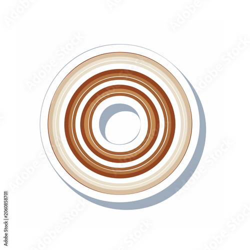Top view of coffee cup with latte art spiral