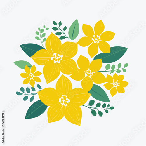 Yellow Flowers and Green Leaves Illustration