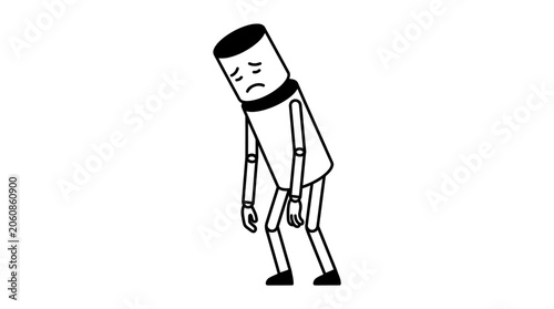 Canvastavla Sad robot character slouching with a downturned mouth, expressing dejection in simple line art on an isolated white background