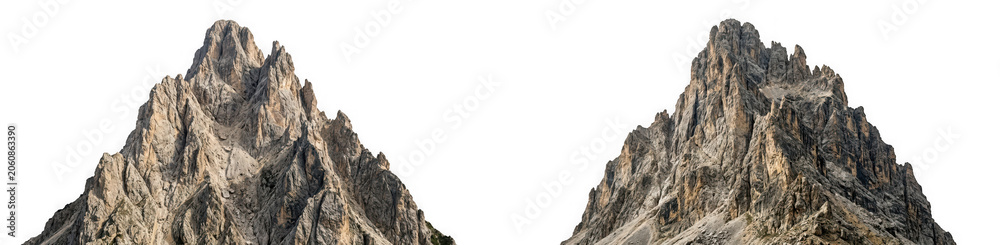 Fototapeta premium Majestic rocky mountain peaks of the dolomites isolated on transparent background