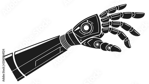 Foto Cyborg hand with articulated metal fingers displays advanced prosthetic engineering and modern bionic design concepts