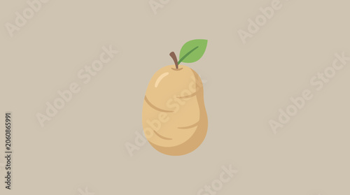 Minimalist flat vector illustration of a potato with a green leaf