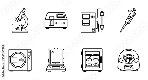 Foto Laboratory Equipment Icons, Scientific Instruments Set, Medical Devices Vector G