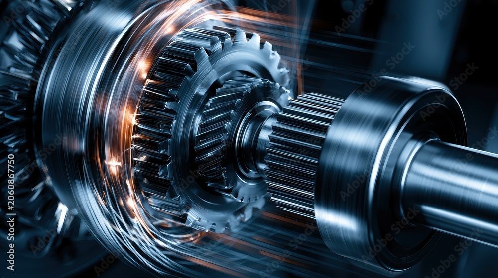 Fototapeta premium Industrial mechanical gears rotating with motion blur effect