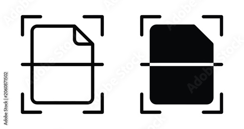 Document scanning icon set in solid and outline style. Vector illustration