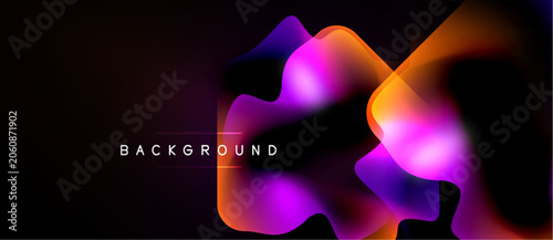 Tableau sur toile Abstract fluid shapes overlap, creating vibrant color gradients on black background