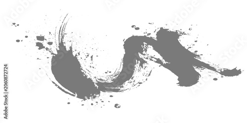 Fotografie A minimalist black ink brush stroke sweeping in a smooth arc, with textured edges and fading bristle marks on a clean white texture background vector