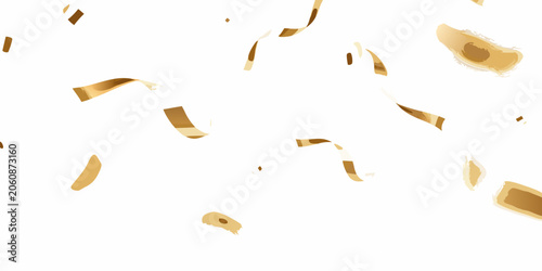 Quadro su tela Falling golden confetti and ribbon streamers against a white background a celebr