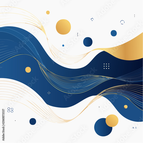 Abstract Blue and Gold Wavy Lines with Circles
