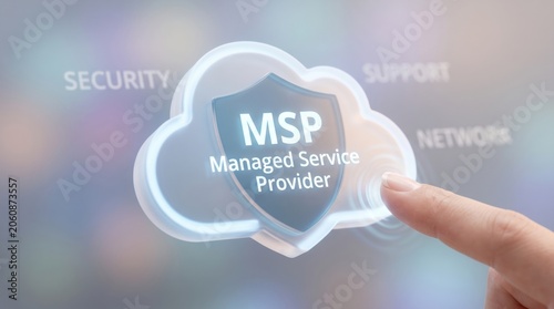 MSP Managed Service Provider, cloud security, network support, IT services ticket templates set illustration mockup blank icons