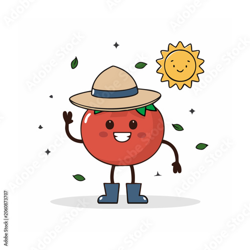 Cute cartoon mushroom with sun and stars