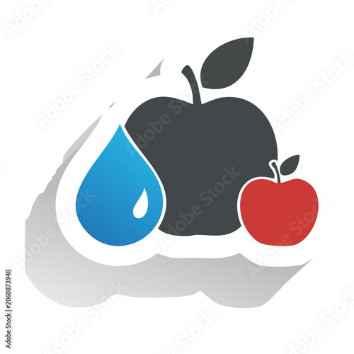 Flat icon of apple and water drop on transparent background