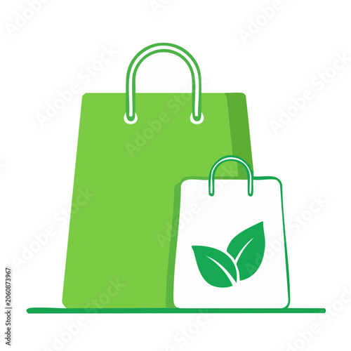 Green and white shopping bags with leaf icon