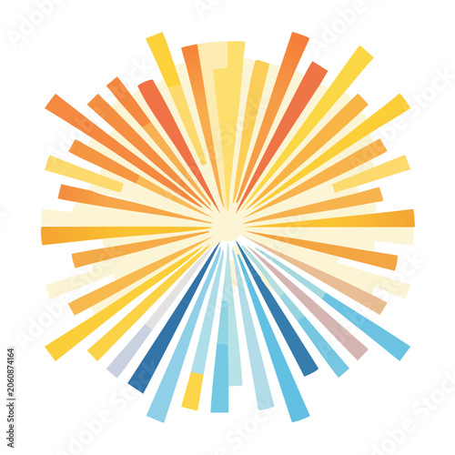 Abstract sunburst graphic with warm and cool colors