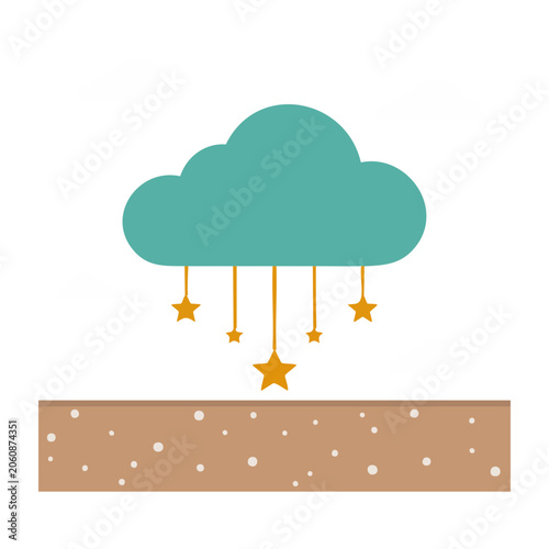 Flat design cloud with stars and ground illustration