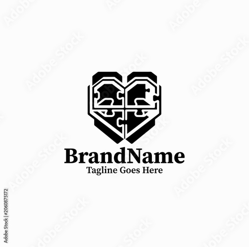 Matching Puzzle Pieces Represent Relationship Compatibility Service With Modern Brand Identity