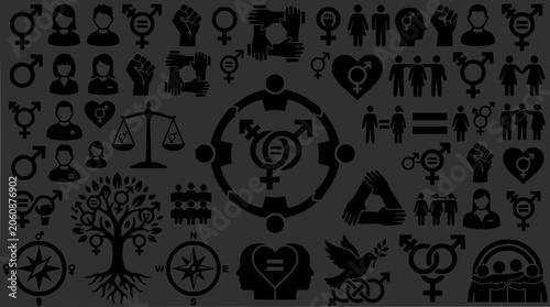 Diversity and Inclusion Symbols Collage: Gender Equality, LGBTQ+, Unity, Human Rights