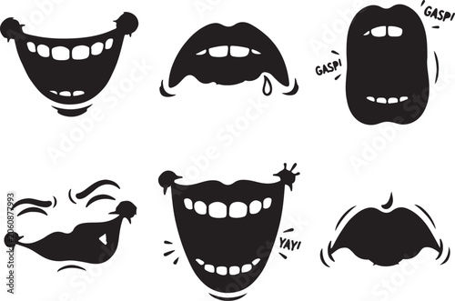 Foto Vector Cartoon Mouth Silhouettes Showing Different Expressions and Emotions