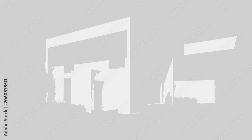 Obraz premium Abstract architectural facade with geometric shapes and shadows, modern building concept