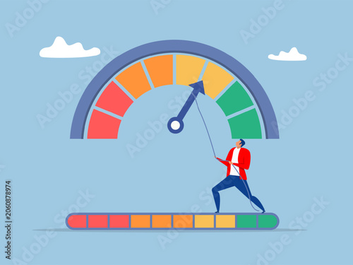 Businessman pulling skill performance,Pull skill level, credit score or performance improvement, improvement or effort to be better, excellent customer feedback review concept