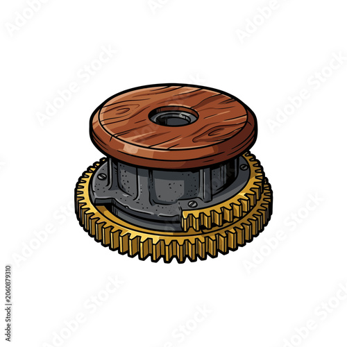 Foto Antique Typewriter Ribbon Winder Drum Featuring Polished Wooden Spool, Cast‑Iron