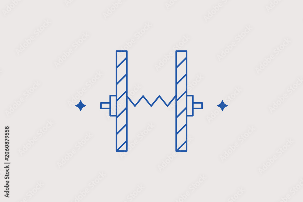 Fototapeta premium Physics mechanics spring between two bars line icon for laboratory supply store, university education blog, science app. Technical vector illustration for academic research.