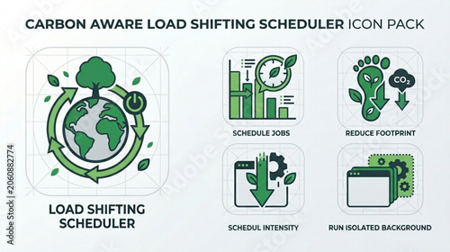 Green Earth Scheduler Icon Illustrates Load Shifting for Sustainable Energy