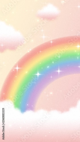 dreamy pastel background with rainbow and sparkling stars animation in the cloudy sky