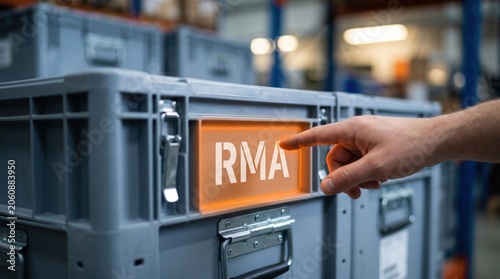 Return to sender, RMA, shipping, logistics, warehouse storage, grey plastic crates ticket templates set illustration mockup blank icons