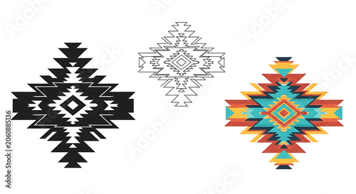 Black and white geometric native american symbol designs