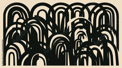 Abstract Black Arches Pattern on Beige Background