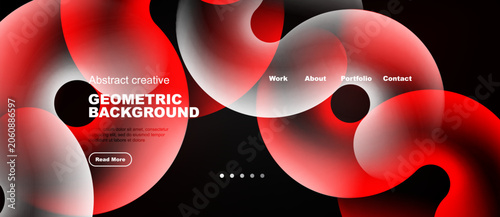 Fotografie Abstract red, white shapes dominate dark background