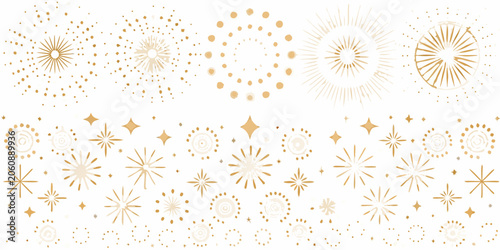 Quadro em tela Golden firework pattern on a white background celebratory vector design