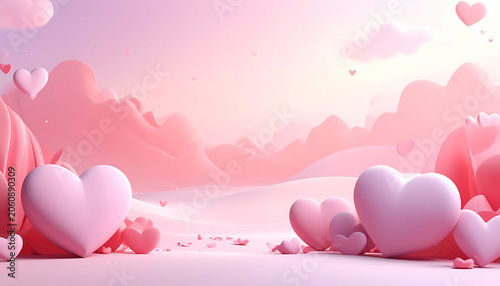 Beautiful aerial view above pink clouds at sunset in barbie world. 3d rendering illustration
2