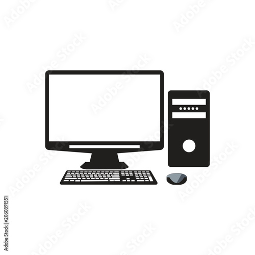 Desktop Computer Setup with Monitor Keyboard and Tower on White Background