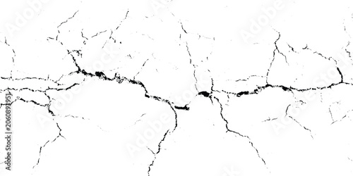 Tableau sur toile Cracked surface with prominent horizontal fracture and weathering patterns on wh
