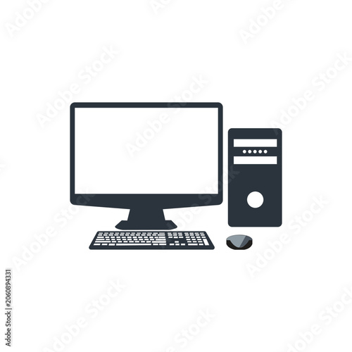 Desktop Computer Setup with Monitor Keyboard and Tower on White Background