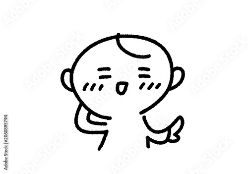 照れて赤くなるかわいい手描きの男性の線画イラスト（恥ずかしい・照れ笑い・デレデレ）