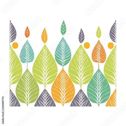 Abstract leaf pattern with geometric shapes and bright colors