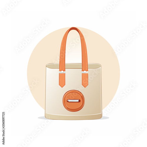 Beige Tote Bag with Orange Handles and Buckle