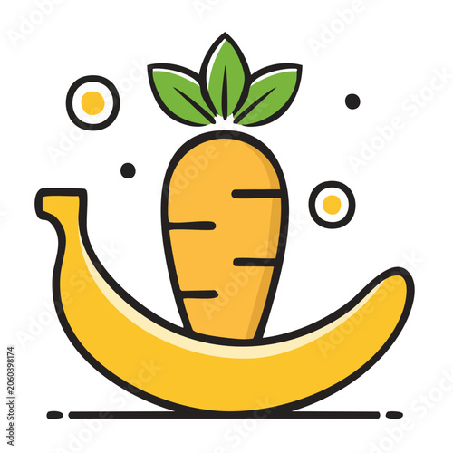 Flat design icon of carrot and banana