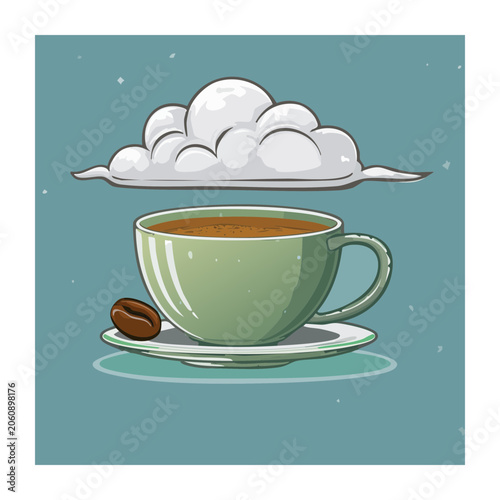 Flat design illustration of a green coffee cup with steam