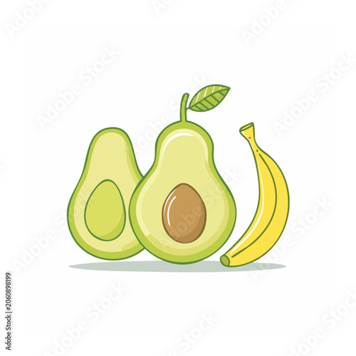 Flat Design Illustration of Avocado and Banana