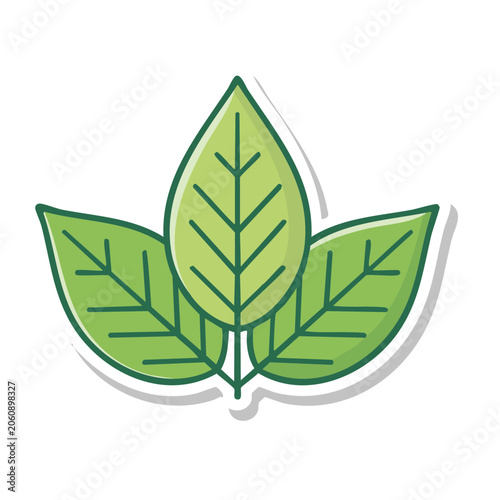 Three Green Leaves Icon on Transparent Background