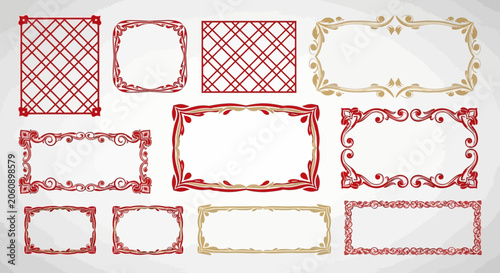 Assortment of elegant decorative borders and frames on white background