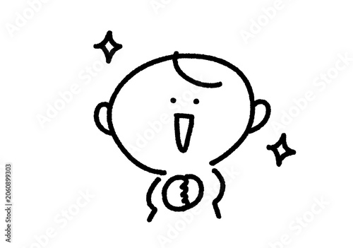 手を合わせて喜ぶかわいい手描きの男性イラスト（感動・尊敬・応援・キラキラ）