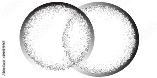 Circular splash of halftones and grunge abstract. Abstract and irregular shape consisting of halftone dots.