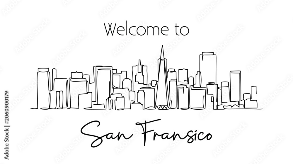 Fototapeta premium Minimalist San Francisco Skyline Illustration - Welcome Sign