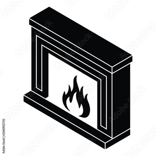 Fireplace with Warm Glowing Flames Vector, Silhouette, Illustration