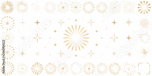Canvastavla Golden starburst and sparkle pattern on a white background a decorative arrangem